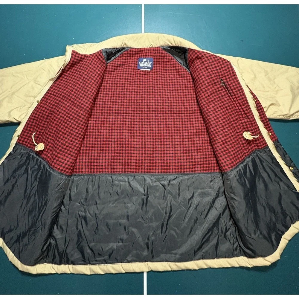 Vintage Woolrich Jacket Mens XL Beige Mountain Parka Wool Plaid Lined USA Made‎